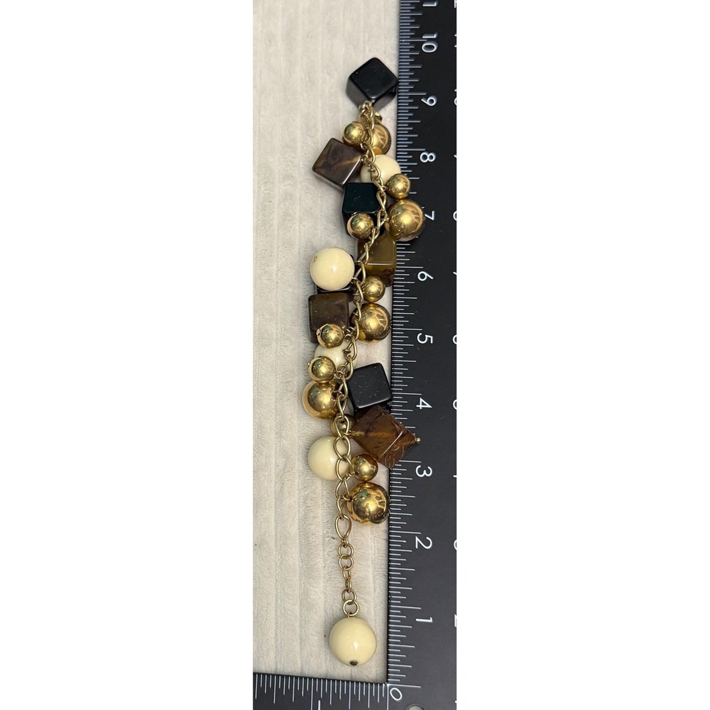 Kate Spade New York Chunky Resin Charm Bracelet Tortoise Black Cream Gold Y2K - Picture 10 of 10